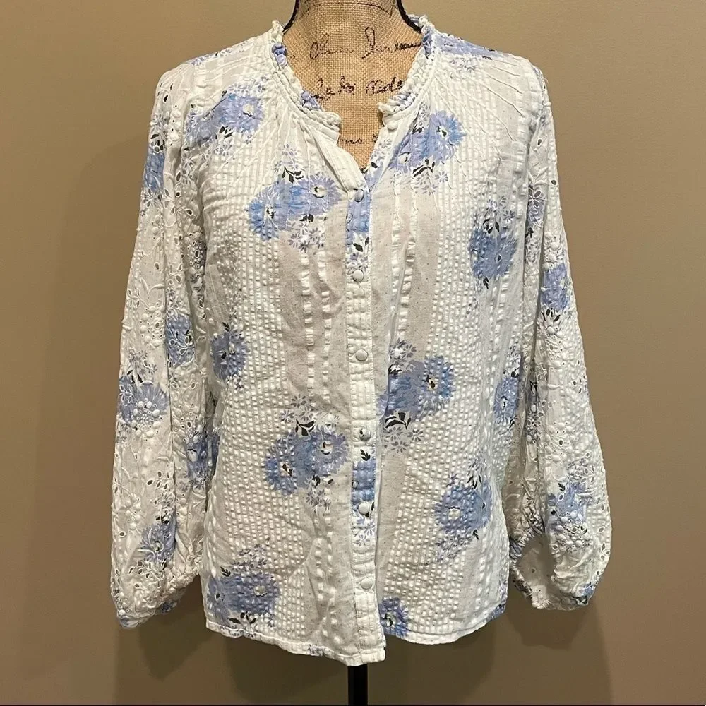 LoveShackFancy Spectra Floral Eyelet Blouse Top Large B-1135 B-1353 - Picture 4 of 5